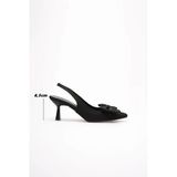 Siyah Fiyonklu Kitten Topuklu Slingback Kadın Ayakkabı Tr08ms24a