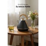 SİYAH FR-KT07 Mavera 1,7L Ahşap Kulp Detaylı Siyah Kettle Su Isıtıcısı