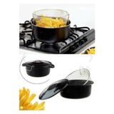 Siyah Fritöz Patates Süzgeç Sepetli Yanmaz Yapışmaz Kızartma Tenceresi 24 cm, essan 1000