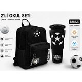 Siyah Futbol Desenli Okul Sırt Çantası 23698+Çelık Termos 900 Ml 38722