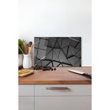 Siyah Geometrik Cam Kesme Tahtası, Silikon Ayaklı, Isıya Kırılmaya Dayanıklı, Sunum Kesim Tablası - 23 x 35 cm