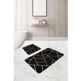 Siyah Geometrik Desen Banyo Halısı Klozet Paspas Seti BS336