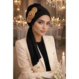 Siyah Gold Aksesuarlı Abiye Atkılı Bone