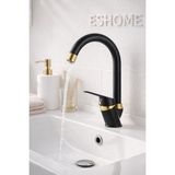 Siyah Gold Banyo Lavabo Bataryası Musluğu Baston Borulu - Siyah - Altın