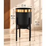Siyah Gold Detaylı Metal Ayaklı Dekoratif Saksı 50x30x27 cm | Modern Tasarım, Gold Şerit Detay, Metal Stand Dahil, İç Mekan Çiçekliği, Siyah Mat Kaplama
