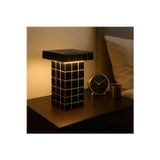 Siyah Gold Mozaik Cam Abajur | LED Işıklı Modern Komodin Lambası | El Yapımı Şık Masa Lambası