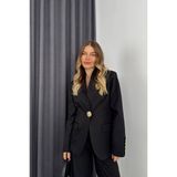 Siyah Gold Rose Düğme Detaylı Hakim Yaka Blazer Ceket