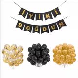 Siyah-Gold-Şeffaf Balon+Banner Seti