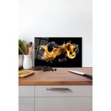 Siyah Gold Soyut Cam Kesme Tahtası, Silikon Ayaklı, Isıya Kırılmaya Dayanıklı, Sunum Kesim Tablası - 30 x 45 cm