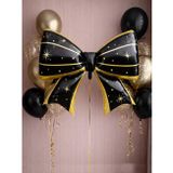 Siyah Gold Yıldızlı Fiyonk Folyo Balon – Parti & Doğum Günü Süslemesi 92 cm