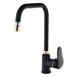 Siyah Gold Yüksek Gövde Pirinç Oynar Perlatörlü Mutfak Evye Batarya