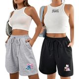 Siyah Gri 2'li Düz Renk Kadın Regular Şort Lilo Stitch Kuromi Hellokitty - 2XL - Karışık-ÇokRenkli