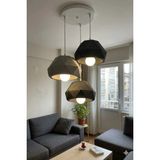 Siyah & Gri 3 Lü Geometrik Avize Salon Pla Dayanıklı Dekoratif Sarkıt Aydınlatma Ayarlanabilir Kablo - 1 - Siyah - Gri