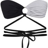 Siyah Gri Büzgülü Straplez Bikini Üstü - Siyah - Gri