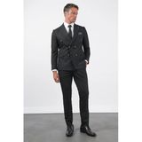 Siyah-Gri Kırlangıç Yaka Kruvaze 6 Drop Slim Fit Tam Astar Esnek Takım Elbise 1001260173