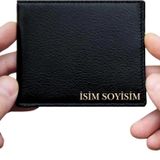 Siyah Hakiki Deri Cüzdan Kişiye Özel İsim Baskılı 12 Kartlık Ve Çift Para Bölmeli İnce Model