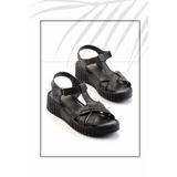 Siyah Hakiki Deri Kadın Sandalet K05763091803