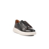 Siyah Hakiki Deri Lastik Bağcıklı Erkek Casual Ayakkabı Sneaker 62113 M