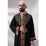 Siyah Hakim Yaka Erkek Namaz Elbisesi Şerit Nakış İşlemeli İmam Cübbesi Siyah 3
