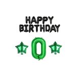 Siyah Happy Bırthday Yeşil Rakam ve Yıldız Folyo Balon Seti Yaş 0