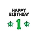Siyah Happy Bırthday Yeşil Rakam ve Yıldız Folyo Balon Seti Yaş 1