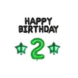 Siyah Happy Bırthday Yeşil Rakam ve Yıldız Folyo Balon Seti Yaş 2