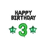 Siyah Happy Bırthday Yeşil Rakam ve Yıldız Folyo Balon Seti Yaş 3