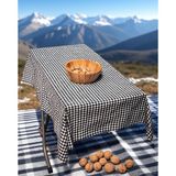 Siyah Happy Camper Pötikare Pamuk Dokuma Çevre Dostu Kamp Karavan Masa Örtüsü 150 cm - 100 x 150 cm