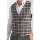 Siyah-Hardal Ekose Desenli V Yaka Kruvaze Yelek Slim Fit Siyah 56