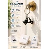 Siyah Hareketli Tekerlekli Vespa Anahtarlık Unisex Metal Scooter Anahtarlığı