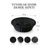 Siyah Hasır Detaylı Yuvarlak Ekmek, Sebzelik Sepeti 24X7,5 Cm