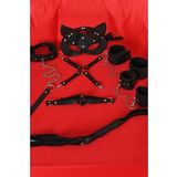 Siyah İçi Tüğlü Maske,Kol,Bacak,Ağız Topu,Kırbaç,Tasma Set 700939