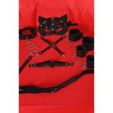 Siyah İçi Tüylü Maske,Kol,Bacak,Ağız Topu,Kırbaç,Tasma Set