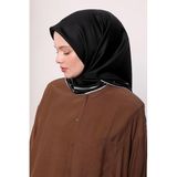 Siyah İmza Desen Twill İpek Eşarp