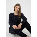Siyah İnci 7613 Siyah Puan Desenli Kadın Pijama Takımı