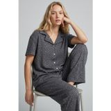 Siyah İnci ANTRASİT Leopar Baskılı Düğmeli Örme Pijama Takım 8015