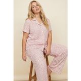 Siyah İnci BEYAZ SOMON Leopar Baskılı Büyük Beden Battal Boy Düğmeli Örme Pijama Takım 8016
