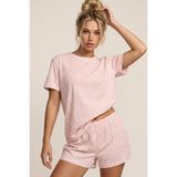 Siyah İnci BEYAZ SOMON leopar desenli bisiklet yaka Örme Şortlu Pijama Takım 8056
