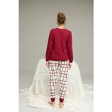 Siyah İnci bordo ekose desenli Örme Pamuklu Pijama Takım25240275
