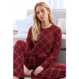 Siyah İnci Bordo Ekose Desenli Termal Kumaşlı Ultra Soft Yumuşak Örme Pijama Takımı