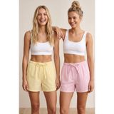 Siyah İnci ÇİZGİLİ pembe sarı desenli 2'li Mevsimlik İnce Örme Şortlu Pijama Altı 8064
