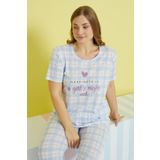 Siyah İnci ekose desen çok renkli Curve Büyük Beden Battal Boy Örme Pijama Takımı