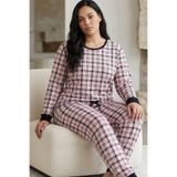 Siyah İnci ekose desenli Pamuklu Likralı Büyük Beden Battal Boy Örme Pijama Takım26240882