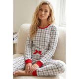 Siyah İnci ekose desenli Pamuklu Likralı Örme Pijama Takım26240316