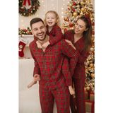 Siyah İnci Erkek Ekoseli %100 Pamuklu Örme Düğmeli Pijama Takım 7985 - Kırmızı Ekose