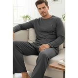 Siyah İnci füme Uzun Kollu Nakışlı Örme Erkek Pijama Takım7795