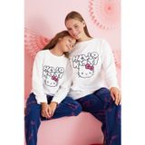 Siyah İnci Hello Kitty Lisanslı Polar Beyaz Çok Renkli Bisklet Yaka Pijama Takım HK328