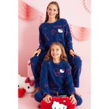 Siyah İnci Hello Kitty Lisanslı Polar Lacivert Çok Renkli Nakışlı Bisklet Yaka Pijama Takım HK331 - 4 - 5 Yaş