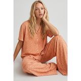 Siyah İnci Kadın Düğmeli Örme Pijama Takım 8015 Somon Leopar Baskılı %95 Pamuk Konfor