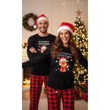 Siyah İnci KADIN siyah kırmızı ekose merry christmas baskılı Yılbaşı Temalı Örme Pijama Takım 7970